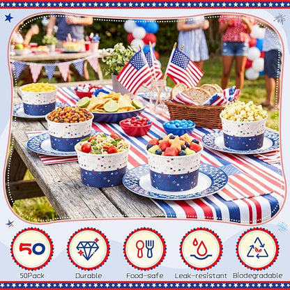 Potchen 50 Pcs 4th of July Paper Bowls, 9 Oz Disposable Cups - Image 3