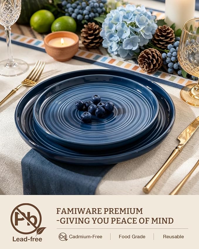 Dinnerware Set for 4, Ceramic Plates & Bowls, Abyssal Blue | 12-Piece Ceramic - Image 2