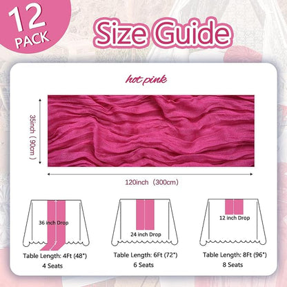 12 Pack Hot Pink Cheesecloth Table Runner 10ft Boho Gauze Fabric Cheese Cloth - Image 2