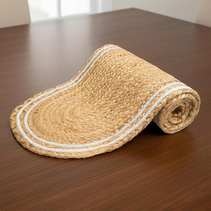 Encasa XO Handwoven Jute Table Runner, Center Table 12"x54" Off White & Jute - Image 6