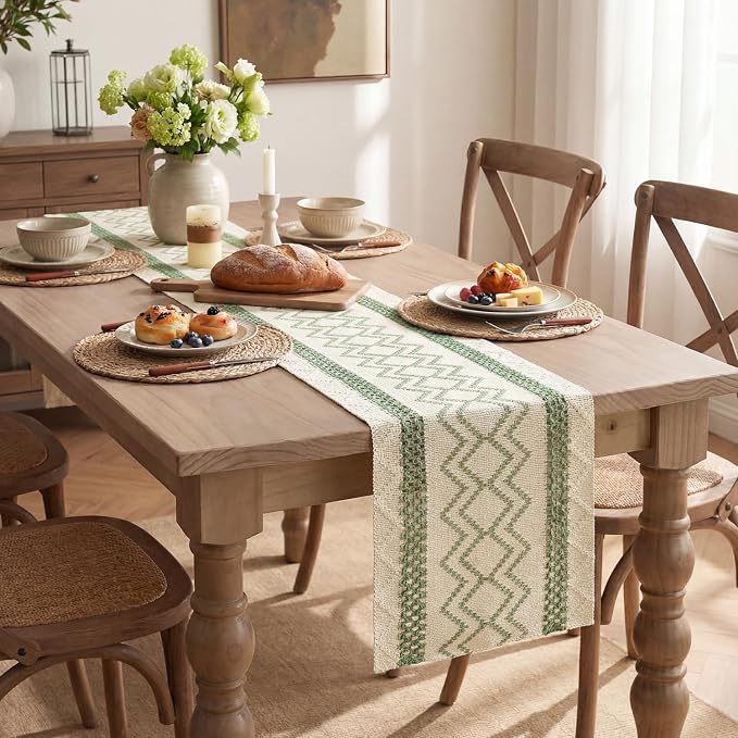 Artoid Mode Sage Green Stripe Diamond Woven Table Runner 12x48 Inch | Holiday - Image 5
