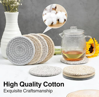 4.8 Inch Woven Drink Coasters Set of 4, Thick Absorbent Coasters, Boho Cotton - Image 6