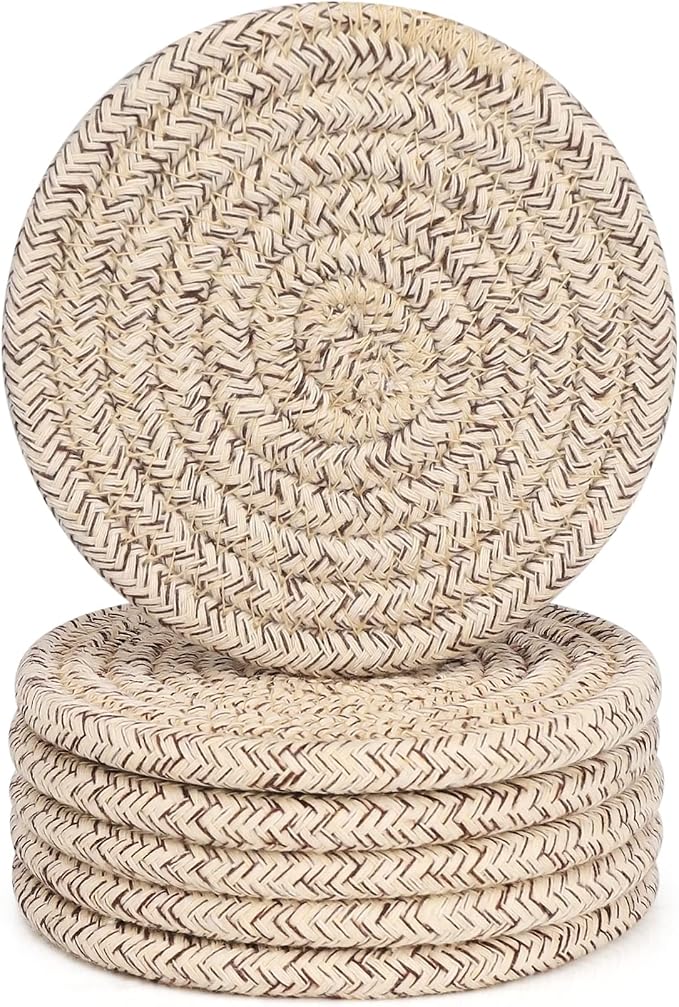 ABenkle Woven Coasters for Drinks Set of 6, Boho Absorbent Drinking Coaster by ABenkle