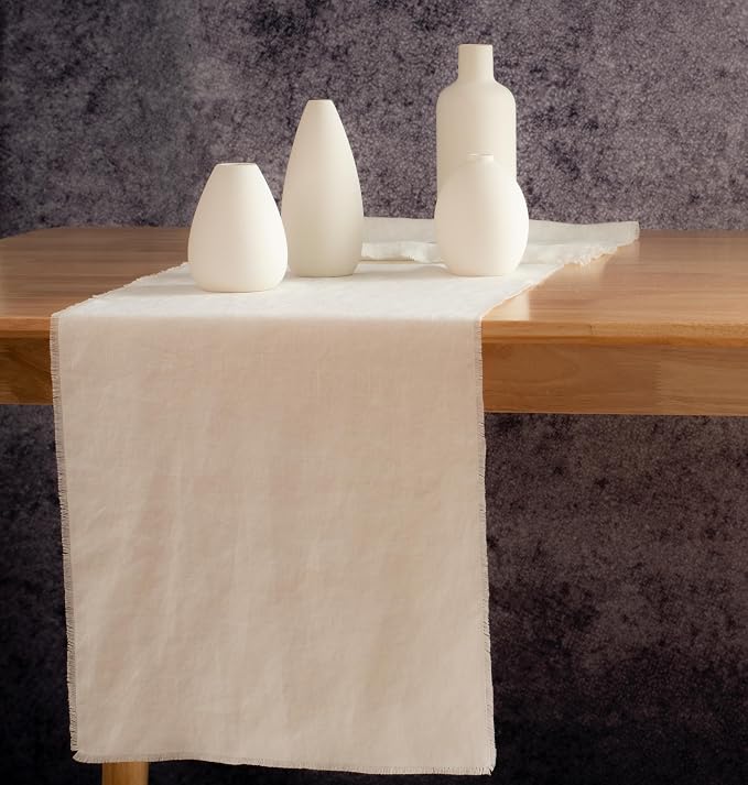 Table Runner with Fringe- 14x90 Inch Off White, 100% Pure Linen Table Runner - Image 3