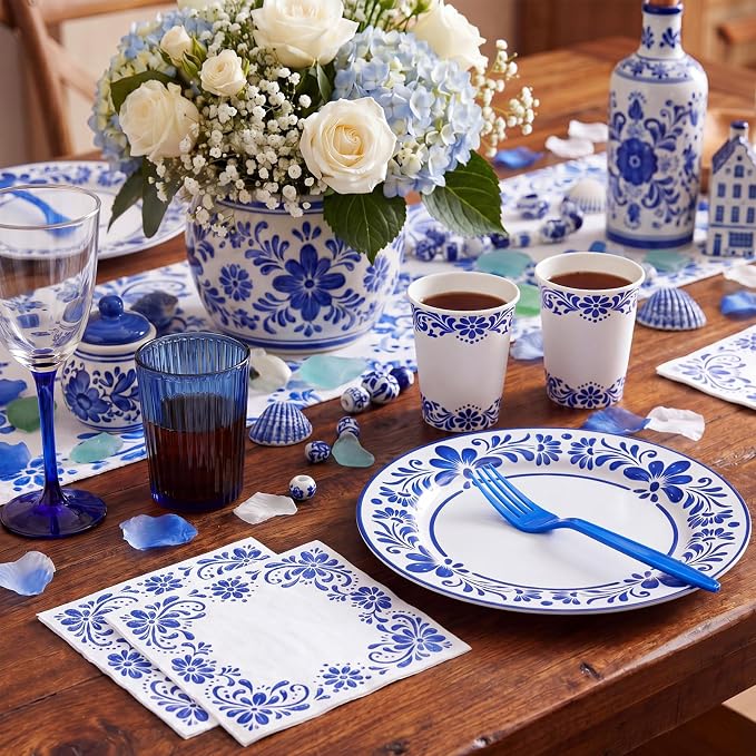96 Pcs Cielito Lindo Party Supplies De Barro Mexican Talavera Blue Party Plates - Image 5
