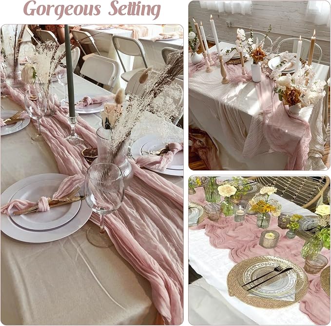 6 Pieces Dusty Pink 10FT Cheesecloth Table Runner Boho Gauze Fabric Table - Image 6