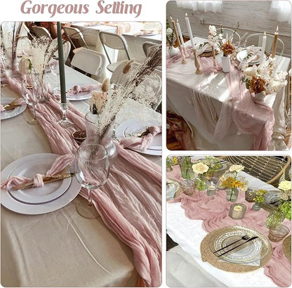 6 Pieces Dusty Pink 10FT Cheesecloth Table Runner Boho Gauze Fabric Table - Image 6