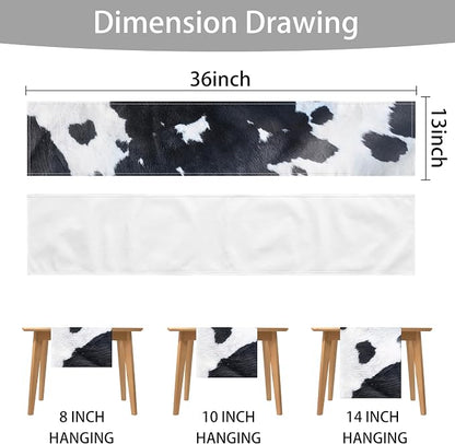 Linen Cow Print Table Runner 13x71 Inch Farmhouse Western White Black Cowhide - Image 7