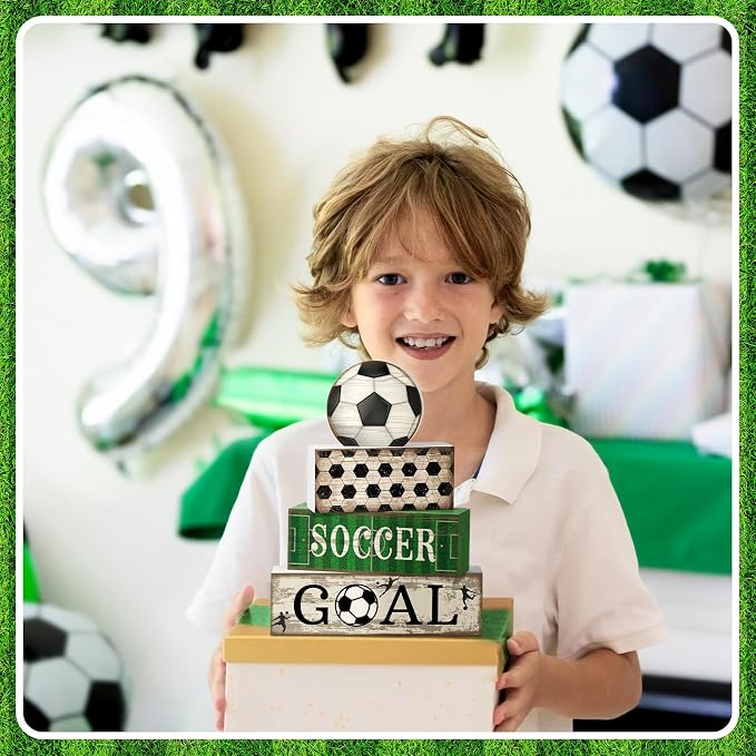 Moucuny 4 Pcs Soccer Party Decorations Soccer Table Centerpiece Football Tiered - Image 7
