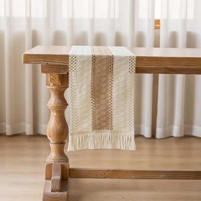 Keketoarrange Boho Macrame Table Runner 12x48 Inch | Woven Burlap Rustic Runner - Image 5