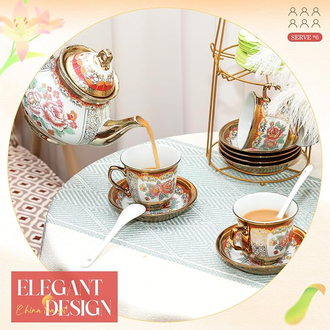20 Pcs Porcelain Tea Set for Adults - Image 6
