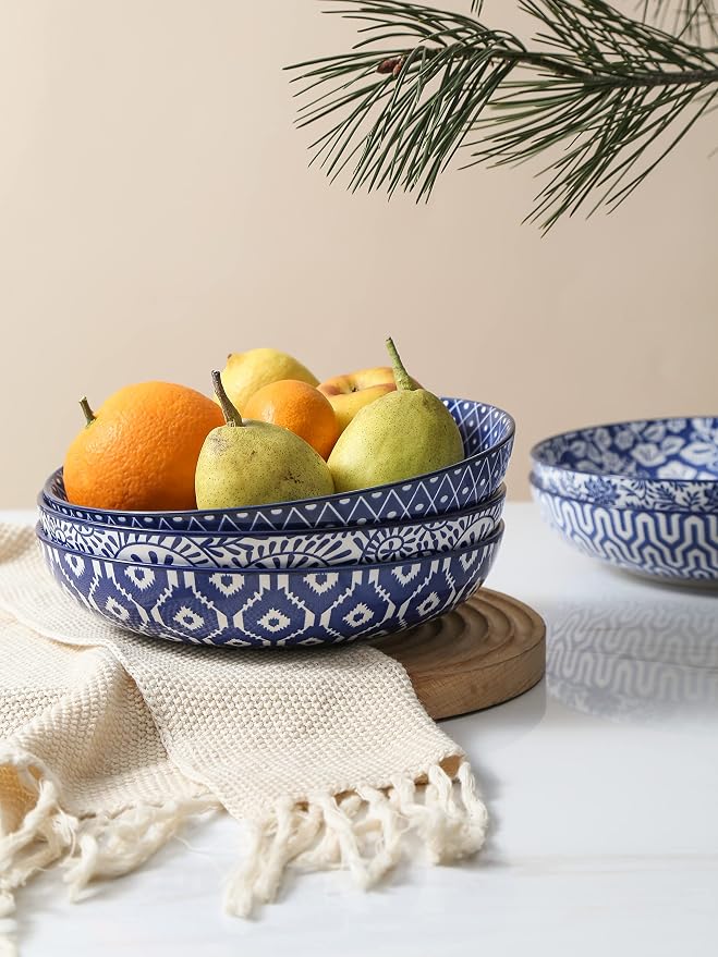 Selamica Porcelain 26 Ounce Pasta Bowls Set of 6, 8 inch Wide and Shallow Salad - Image 5