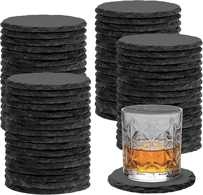 68 Pcs 4 Inch Round Black Slate Coasters Bulk by SIJDIEE