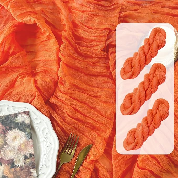 3Pcs Orange Cheesecloth Table Runner Fall Bridal Shower Home Decor | 35x120 by FEXIA