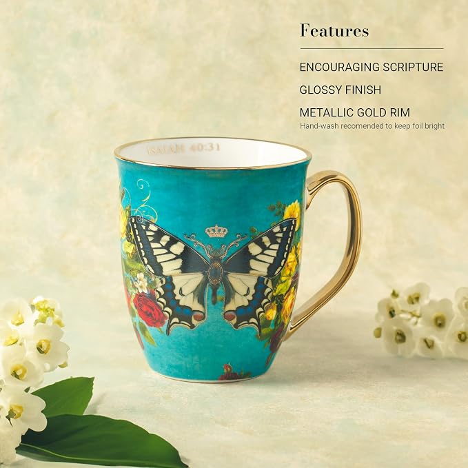 Christian Art Gifts Teal Butterfly Ceramic Coffee Mug - Image 3