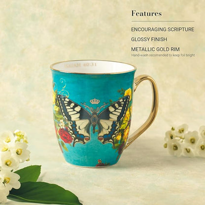 Christian Art Gifts Teal Butterfly Ceramic Coffee Mug - Image 3