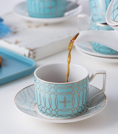 Jusalpha Porcelain Mint Green Tea Cup and Saucer Set and Spoon | Modern elegant - Image 4
