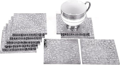 Premium Engraved Table Coaster, Drink Coasters Set of 12-4 Inch Coaster Set for Tabletop, Coffee Table Protection, Home Decor Accent, Non Slip Drink Mats (Silver) - ALPHA Living HOME