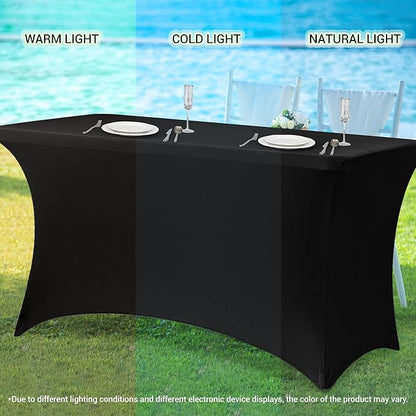 Obstal 6 Pack Stretch Spandex Table Covers for 8 Foot Tables - 8 FT Universal Rectangular Fitted Tablecloth Protector for Wedding, Banquet, Party (Black, 96 Length x 30 Width x 30 Height Inches)