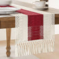 Macrame Style Bicolor Stitching Table Runner 14x60in Red | Woven Boho Table by ZEEMARTONLINE