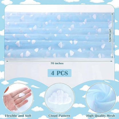 4 Pcs Blue Sky White Cloud Table Runner 29 X70 Inch Cartoon Tulle Table Runner - Image 3