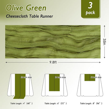 8 Pack Olive Green Cheesecloth Table Runner 120 Inch Boho Wedding Decor | - Image 2