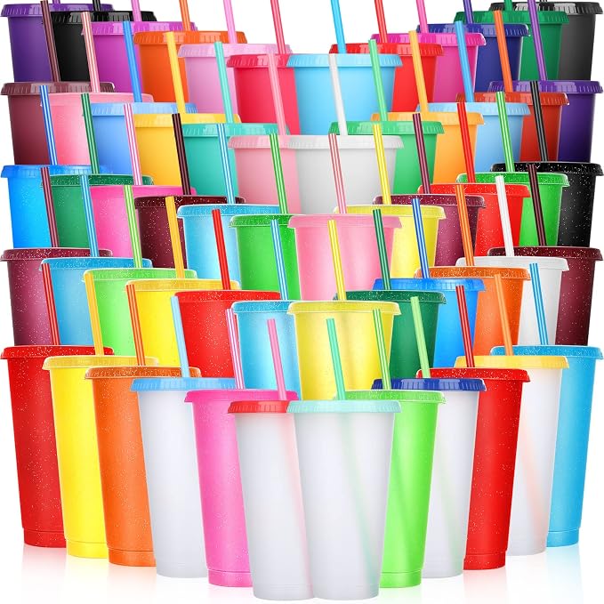 Honeydak 60 Pack Tumbler with Straw and Lid Bulk Glitter Plastic Cups Water by Honeydak