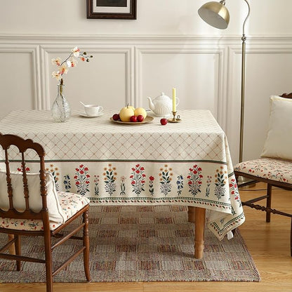 ISAENNE Designer Vintage Linen Floral Table Cloth for Rectangle Table,Fall Colorful Modern Tablecloth,Anti-Wrinkle Decor Tablecloths for Dining Thanksgiving Kitchen,55"*79"-Bertina E