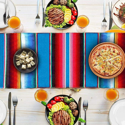Fowecelt Mexican Serape Table Runner 14 x 84 Inch Hand-Woven Blanket Colorful - Image 2