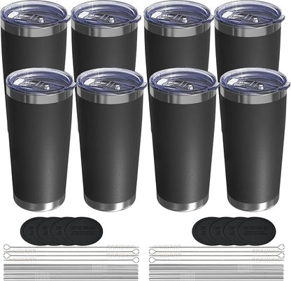 20oz Travel Coffee Tumbler 8 Pack, Lids and Straws, Stainless Steel | Double by UIRZOTN