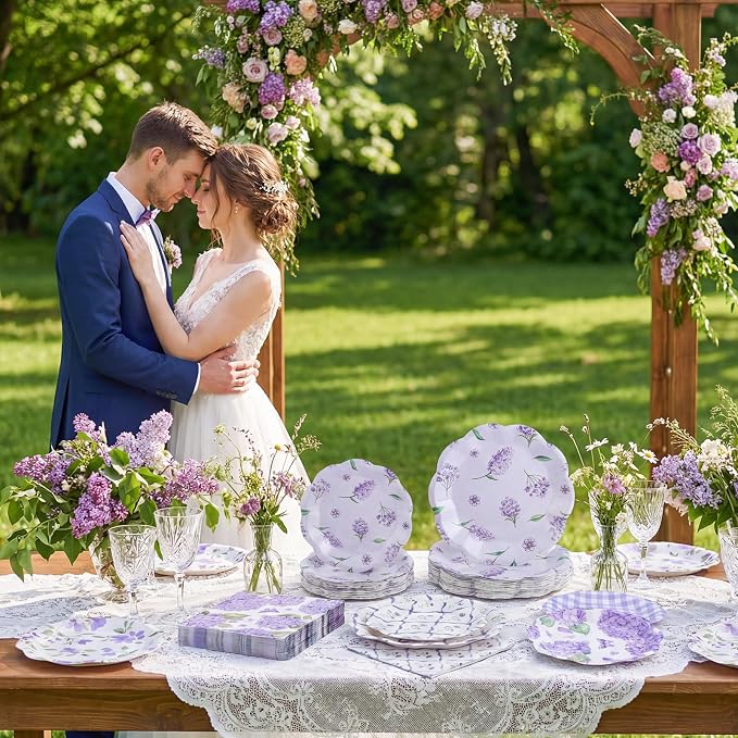 NatNarr 50 Set Purple Hydrangea Plates and Napkins Lavender Party Decor | 9" - Image 7