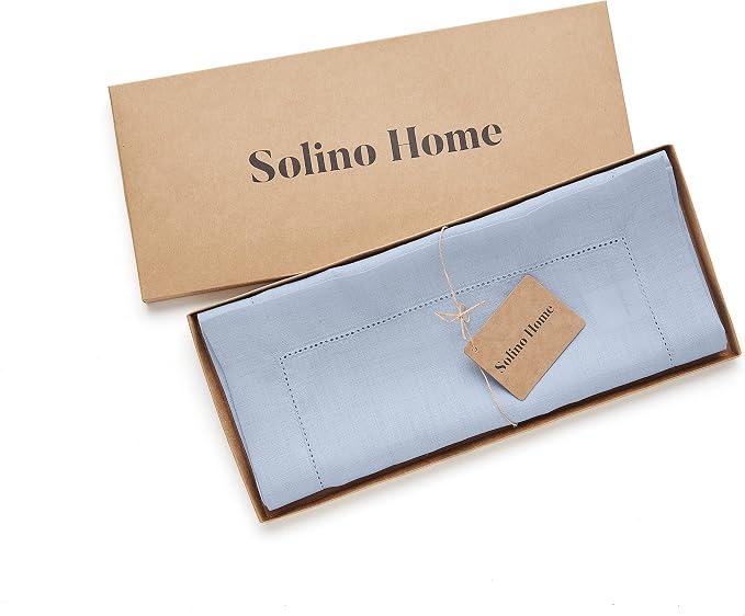 Solino Home 100% Linen Table Runner Sky Blue, Classic Hemstitch 14 x 132 in | - Image 5