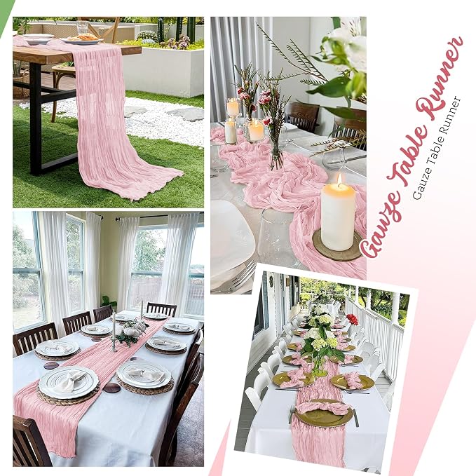8 Pack Light Pink Cheesecloth Table Runners 20x120 Inch Gauze Table Runner - Image 5