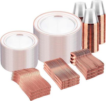 bUCLA 600PCS Clear Rose Gold Plastic Dinnerware Set Disposable by BUCLA