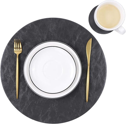 Set of 8 Faux Leather Round Placemats and Coasters, Coffee Mats Kitchen Table by JOVONO