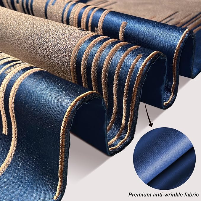 Luxury Modern Blue Table Runner, Elegant Abstract Striped, Tassels | Table - Image 2