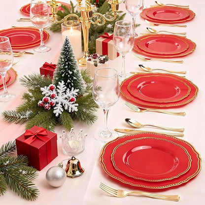 60 Pcs Red Gold Dinner Plates for Party | 10.25 inch Heavy-duty Disposable - Image 5