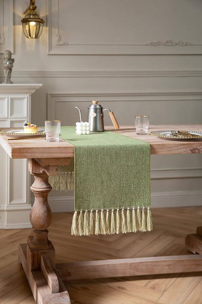 Green Table Runners 90 Inches Long, Burlap Linen Style Rustic Farmhouse Table - Image 3