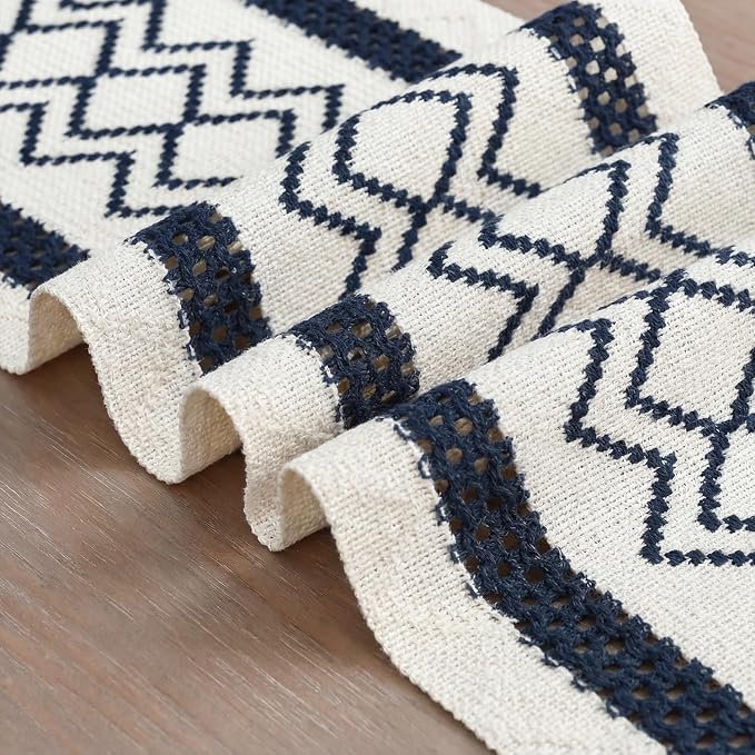 Artoid Mode Dark Blue Stripe Diamond Woven Table Runner 12x108 Inch | Holiday - Image 6