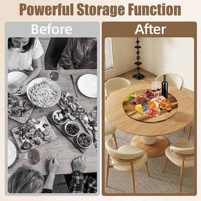 30'' Acacia Wooden Lazy Susan with 360 Rotation for Dining Table Top,Extra Large Wooden Serving Tray with Heavy Duty Rotating Wheel for Kitchen,Dining Table