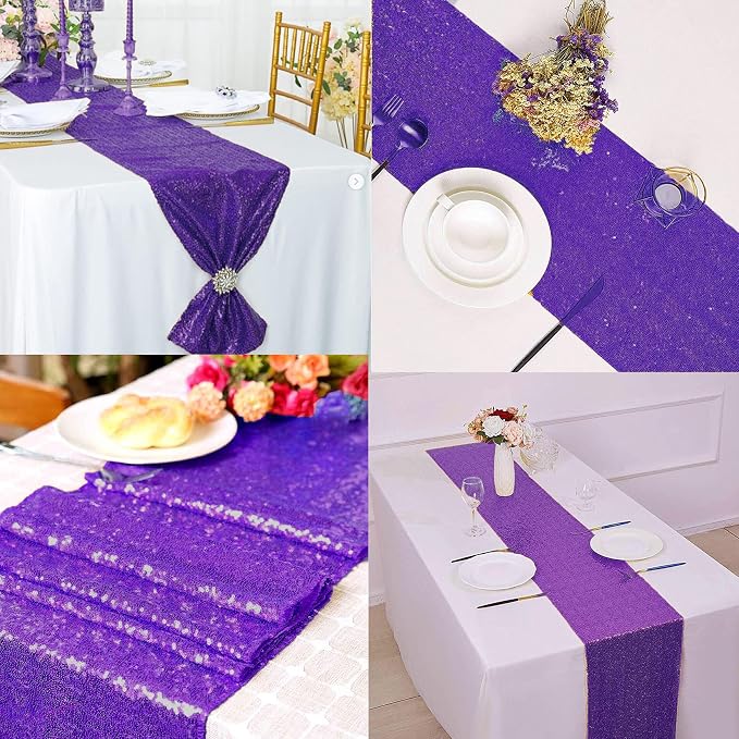 12 Packs 12 X 108 Inch Purple Sequin Table Runner Glitter Dining Table Runner - Image 6