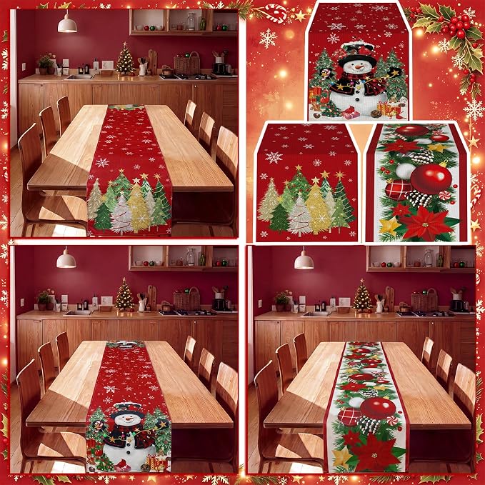 Gilprop 3 Pcs 4th of July Table Runners Snowman Tablecloth, 13x72 Inch | - Image 5