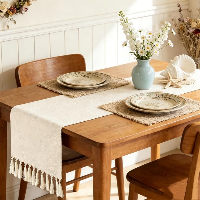Beige Boho Table Runner 72 Inches Long, 15x72 Linen-Style Farmhouse Table Runner - Image 8