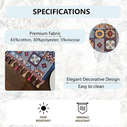 Floral Table Runner with Tassel Edges, Cotton Blend Decorative Runner - Image 5