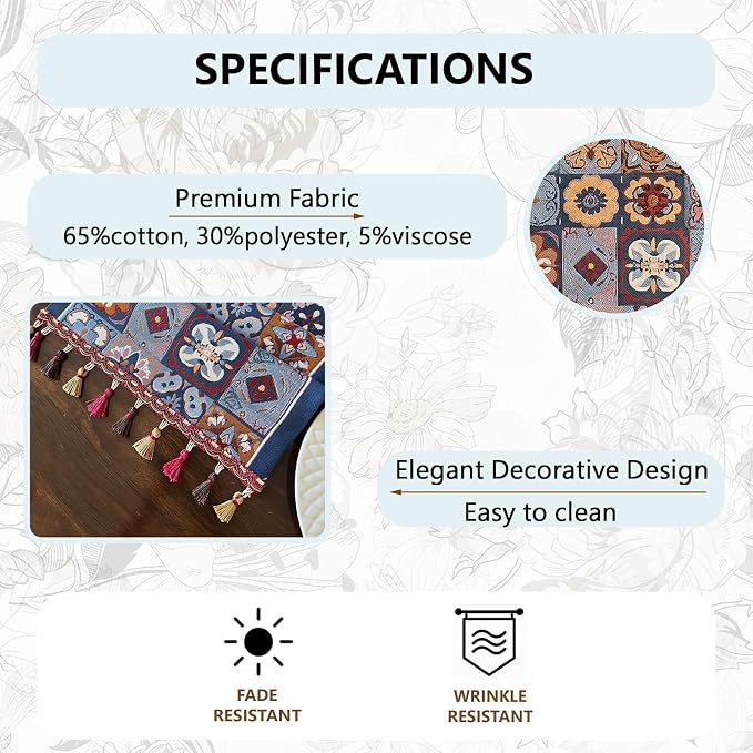 Floral Table Runner with Tassel Edges, Cotton Blend Decorative Runner - Image 5