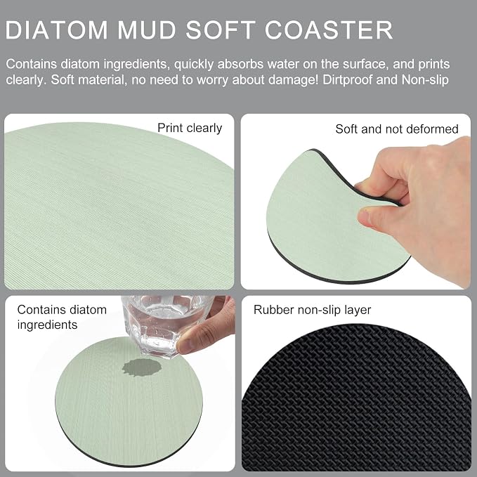 Sage Green Thin Lines Coasters Set of 4, Absorbent Coasters - Image 9
