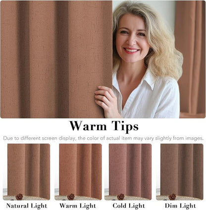 H.VERSAILTEX Linen Blackout Curtains Durable Thick Textured Linen Look 100% Blackout Patio Door Curtain Anti Rust Grommet Extra Wide Sliding Door Curtain Panel, W100 x L84 inch, Washed Spice