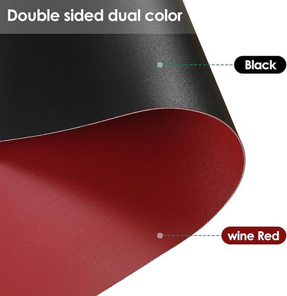 Leather Table Cover,1.8mm Thick,35.4x70.9 Inch Table Protector,Table Protector for Dining Room Table,Dining Table Cover,Table Cover Protector,Table Protector Pad(Black+Wine Red,35.4x70.9)