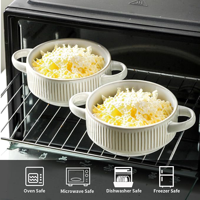 Soup Bowls with Handles, 23 oz French Onion Soup Crocks, Stackable Soup Bowl - Image 5