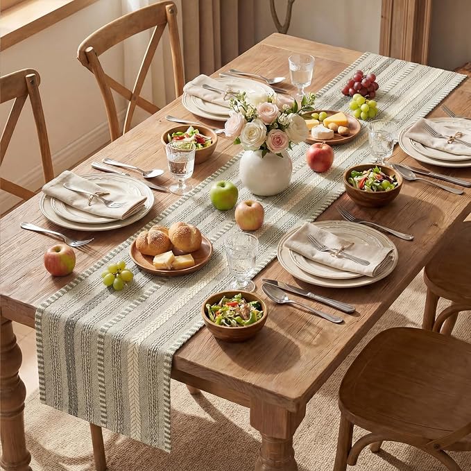 Artoid Mode Dark Grey Farmhouse Stripe Braided Table Runner 12x36 Inch | - Image 5